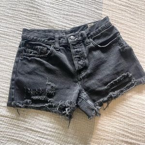 We The Free Black Denim Destroyed Free People Festival Western Shorts Size 26